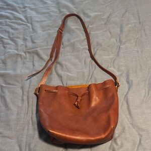 Portland Leather Elegant Brown Leather Shoulder Bucket Bag
